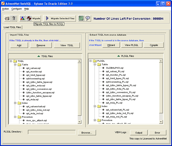 SwisSQL - Sybase to Oracle Migration Tool Screenshot